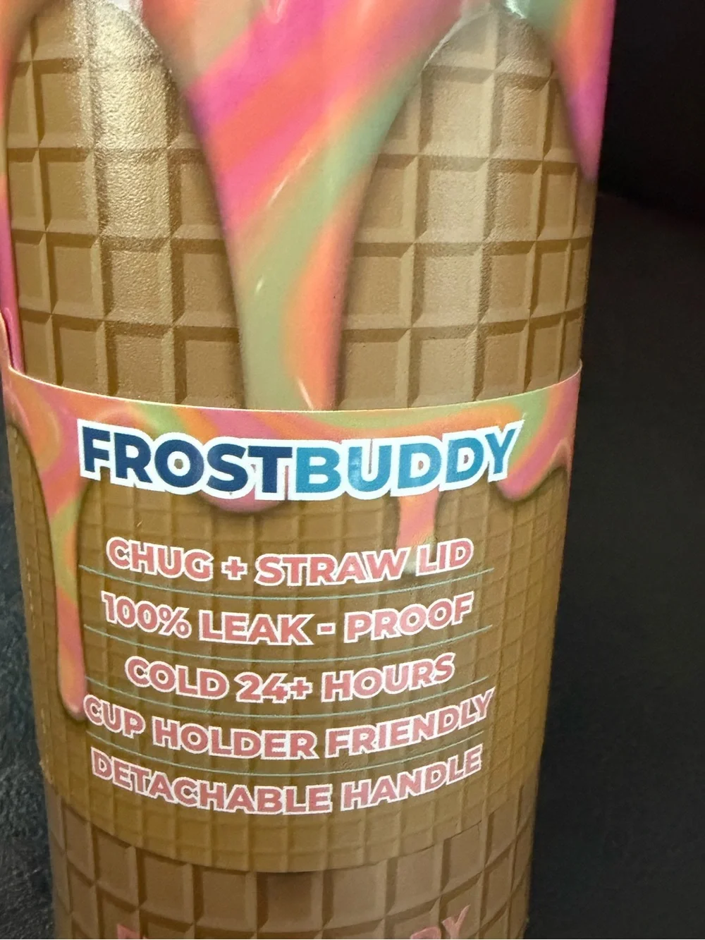 NEW with tags FrostBuddy ice cream Cone Tumbler water bottle 24 oz pink brown